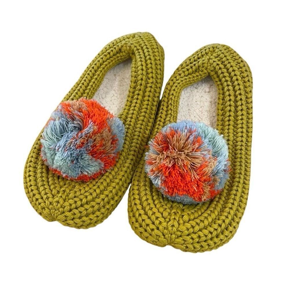 MARBLE POM KNIT SLIPPERS Soft Botton Stretch Size‎ Medium Large New